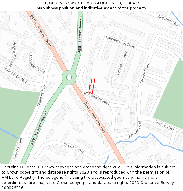 1, OLD PAINSWICK ROAD, GLOUCESTER, GL4 4PX: Location map and indicative extent of plot