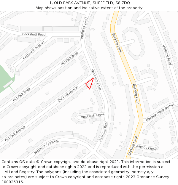 1, OLD PARK AVENUE, SHEFFIELD, S8 7DQ: Location map and indicative extent of plot