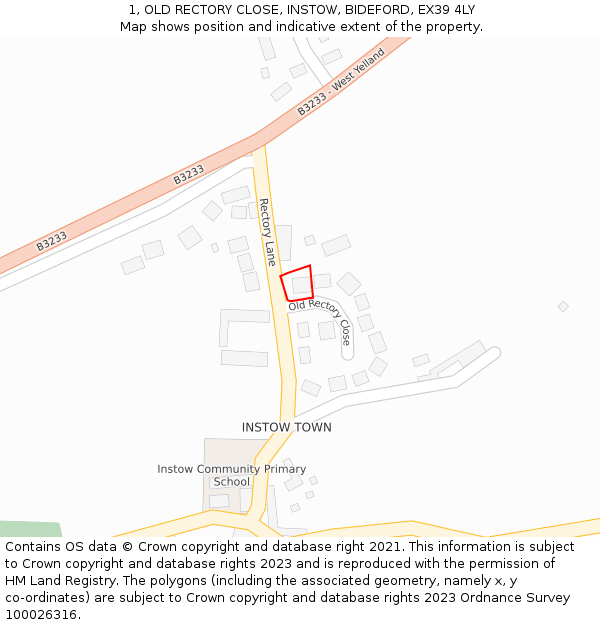 1, OLD RECTORY CLOSE, INSTOW, BIDEFORD, EX39 4LY: Location map and indicative extent of plot