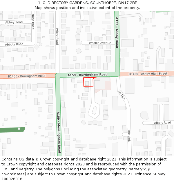 1, OLD RECTORY GARDENS, SCUNTHORPE, DN17 2BF: Location map and indicative extent of plot