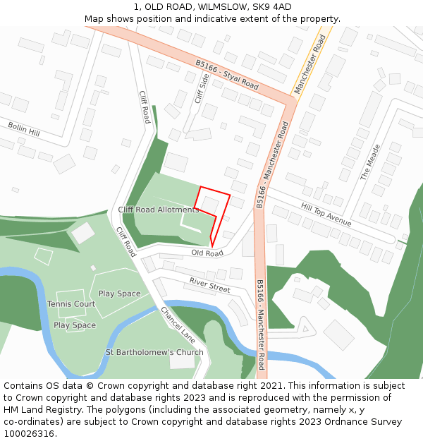 1, OLD ROAD, WILMSLOW, SK9 4AD: Location map and indicative extent of plot