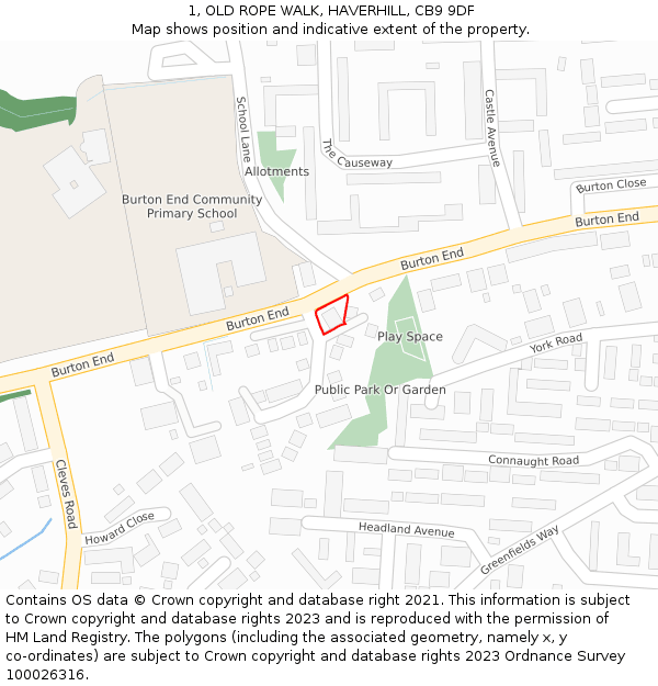 1, OLD ROPE WALK, HAVERHILL, CB9 9DF: Location map and indicative extent of plot