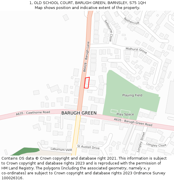 1, OLD SCHOOL COURT, BARUGH GREEN, BARNSLEY, S75 1QH: Location map and indicative extent of plot