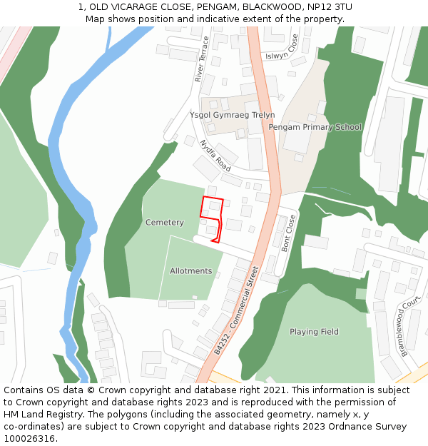 1, OLD VICARAGE CLOSE, PENGAM, BLACKWOOD, NP12 3TU: Location map and indicative extent of plot