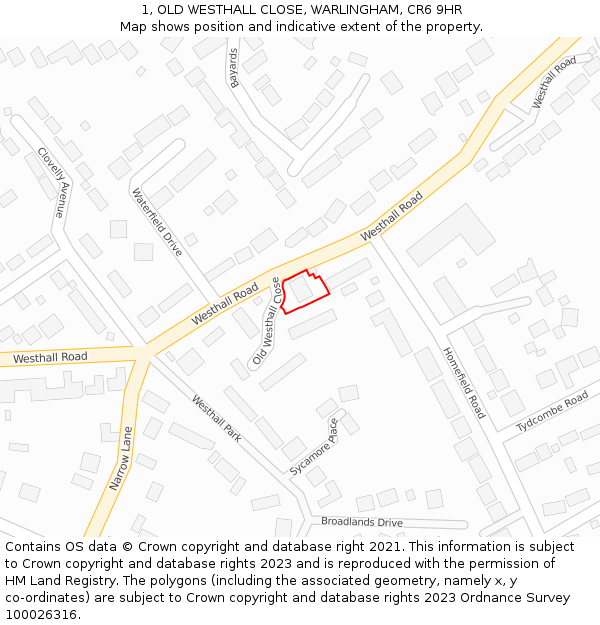 1, OLD WESTHALL CLOSE, WARLINGHAM, CR6 9HR: Location map and indicative extent of plot