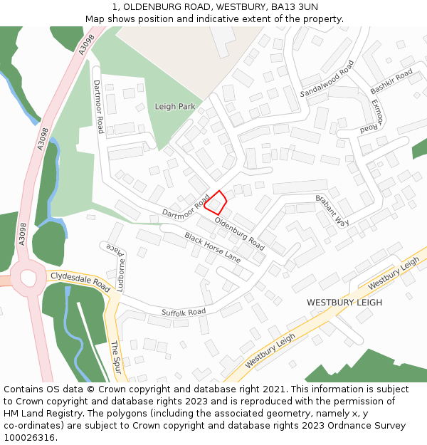 1, OLDENBURG ROAD, WESTBURY, BA13 3UN: Location map and indicative extent of plot