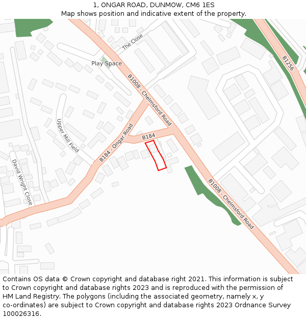 1, ONGAR ROAD, DUNMOW, CM6 1ES: Location map and indicative extent of plot