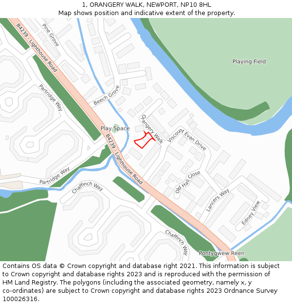 1, ORANGERY WALK, NEWPORT, NP10 8HL: Location map and indicative extent of plot