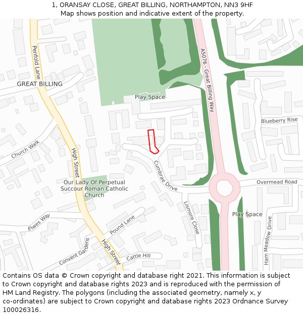 1, ORANSAY CLOSE, GREAT BILLING, NORTHAMPTON, NN3 9HF: Location map and indicative extent of plot