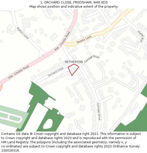 1, ORCHARD CLOSE, FRODSHAM, WA6 6DS: Location map and indicative extent of plot