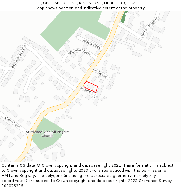 1, ORCHARD CLOSE, KINGSTONE, HEREFORD, HR2 9ET: Location map and indicative extent of plot