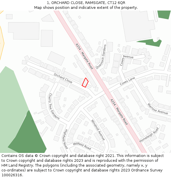 1, ORCHARD CLOSE, RAMSGATE, CT12 6QR: Location map and indicative extent of plot