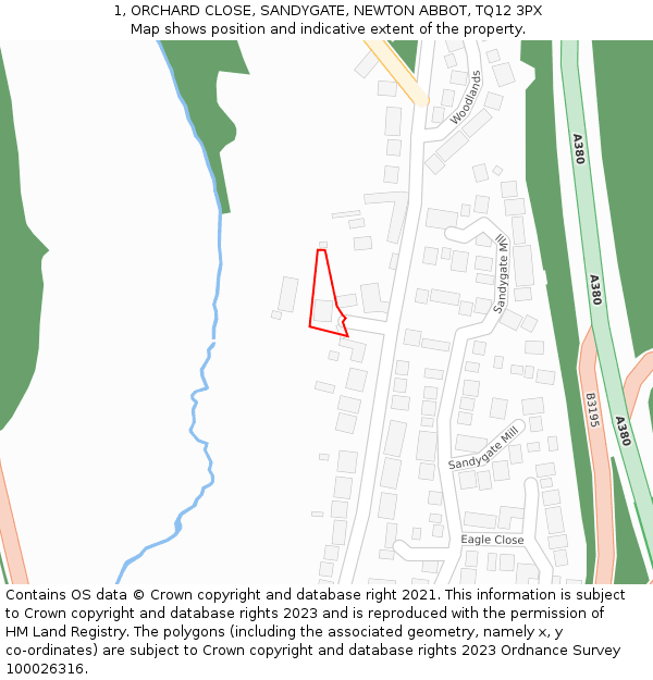 1, ORCHARD CLOSE, SANDYGATE, NEWTON ABBOT, TQ12 3PX: Location map and indicative extent of plot