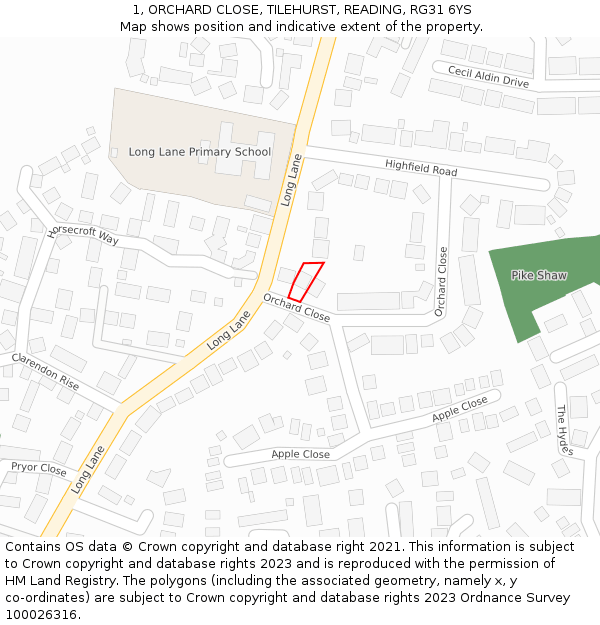 1, ORCHARD CLOSE, TILEHURST, READING, RG31 6YS: Location map and indicative extent of plot