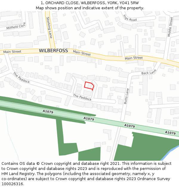 1, ORCHARD CLOSE, WILBERFOSS, YORK, YO41 5RW: Location map and indicative extent of plot