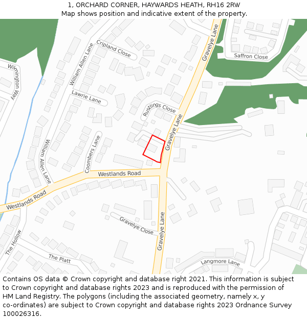 1, ORCHARD CORNER, HAYWARDS HEATH, RH16 2RW: Location map and indicative extent of plot