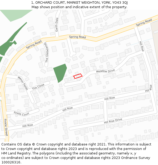 1, ORCHARD COURT, MARKET WEIGHTON, YORK, YO43 3QJ: Location map and indicative extent of plot