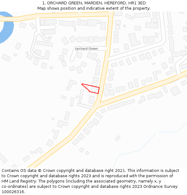 1, ORCHARD GREEN, MARDEN, HEREFORD, HR1 3ED: Location map and indicative extent of plot