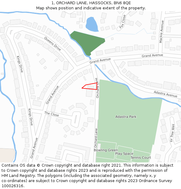 1, ORCHARD LANE, HASSOCKS, BN6 8QE: Location map and indicative extent of plot