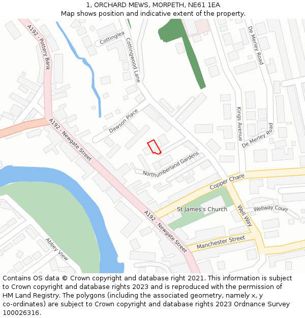 1, ORCHARD MEWS, MORPETH, NE61 1EA: Location map and indicative extent of plot