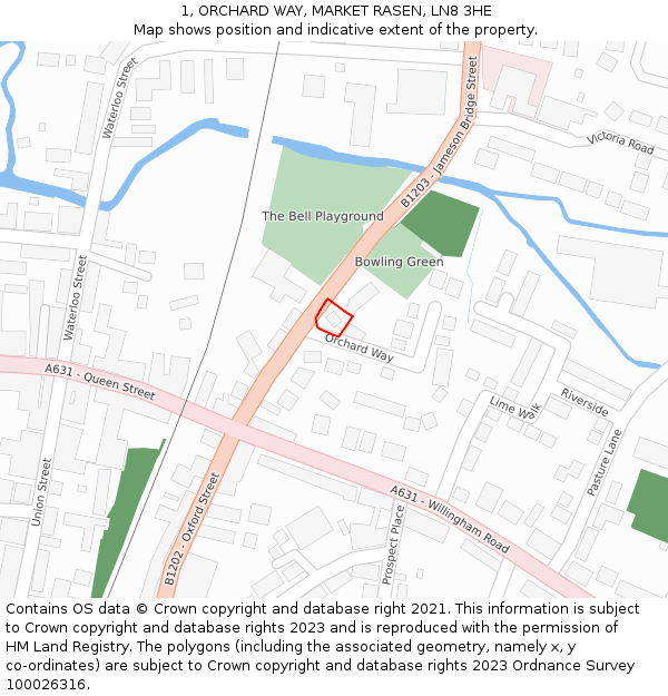 1, ORCHARD WAY, MARKET RASEN, LN8 3HE: Location map and indicative extent of plot