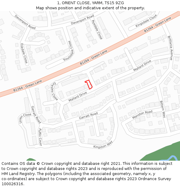 1, ORIENT CLOSE, YARM, TS15 9ZG: Location map and indicative extent of plot