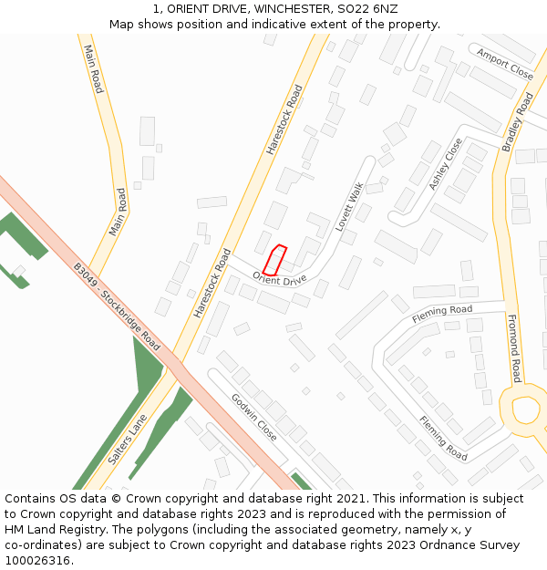 1, ORIENT DRIVE, WINCHESTER, SO22 6NZ: Location map and indicative extent of plot