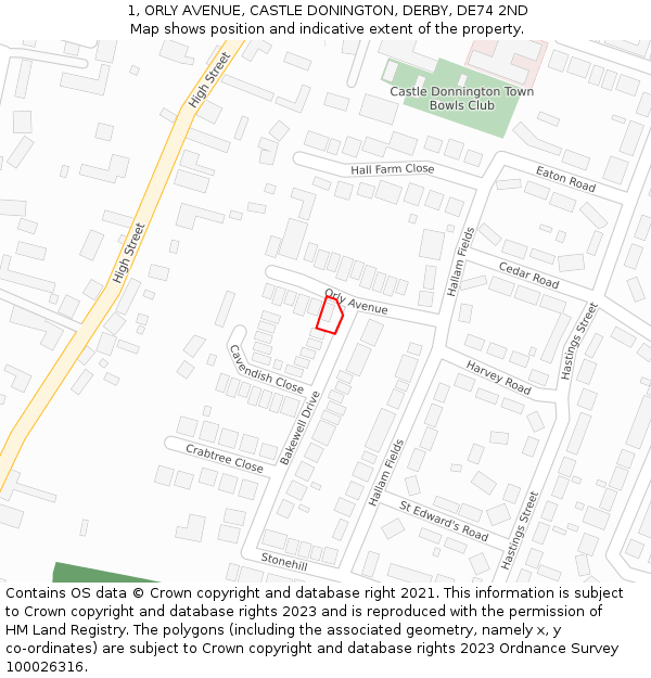 1, ORLY AVENUE, CASTLE DONINGTON, DERBY, DE74 2ND: Location map and indicative extent of plot