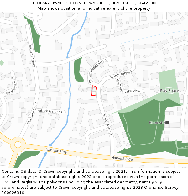 1, ORMATHWAITES CORNER, WARFIELD, BRACKNELL, RG42 3XX: Location map and indicative extent of plot