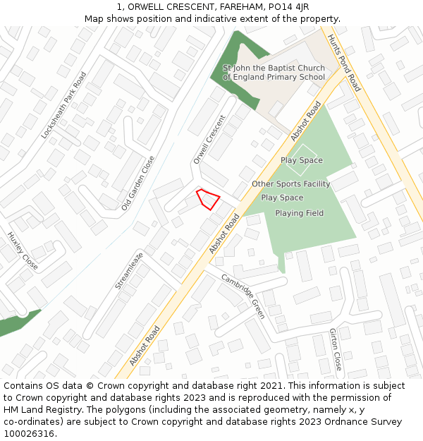 1, ORWELL CRESCENT, FAREHAM, PO14 4JR: Location map and indicative extent of plot