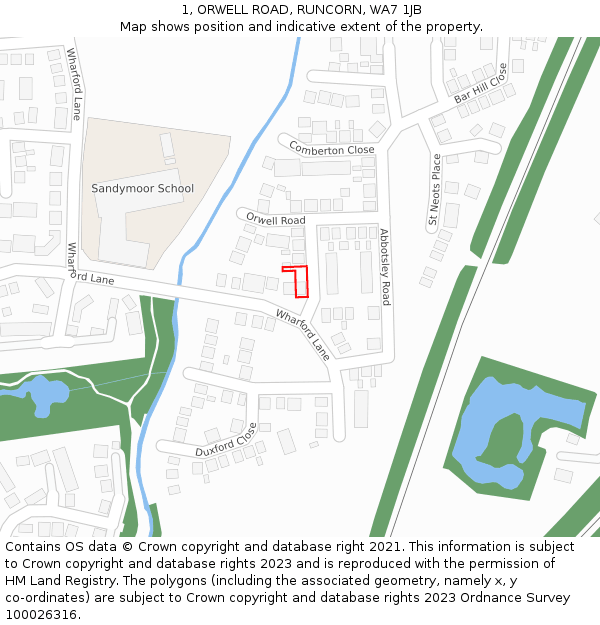 1, ORWELL ROAD, RUNCORN, WA7 1JB: Location map and indicative extent of plot