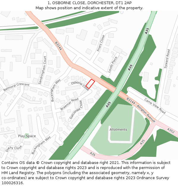 1, OSBORNE CLOSE, DORCHESTER, DT1 2AP: Location map and indicative extent of plot