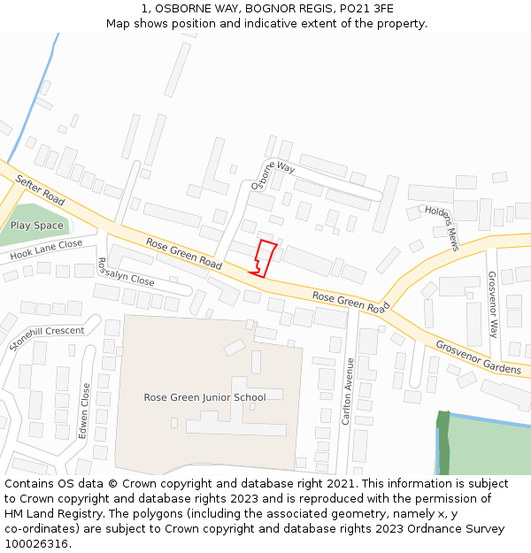 1, OSBORNE WAY, BOGNOR REGIS, PO21 3FE: Location map and indicative extent of plot