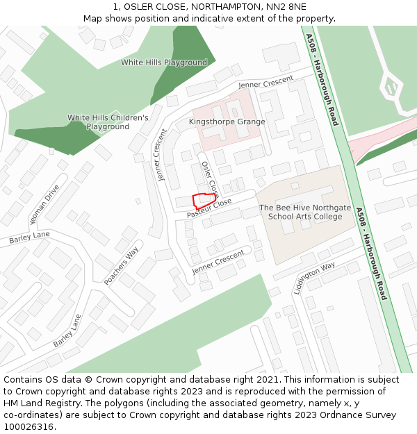 1, OSLER CLOSE, NORTHAMPTON, NN2 8NE: Location map and indicative extent of plot