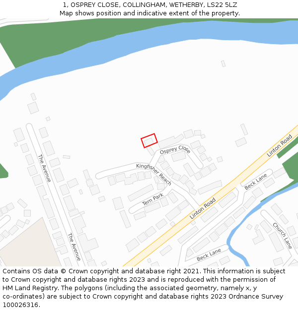 1, OSPREY CLOSE, COLLINGHAM, WETHERBY, LS22 5LZ: Location map and indicative extent of plot