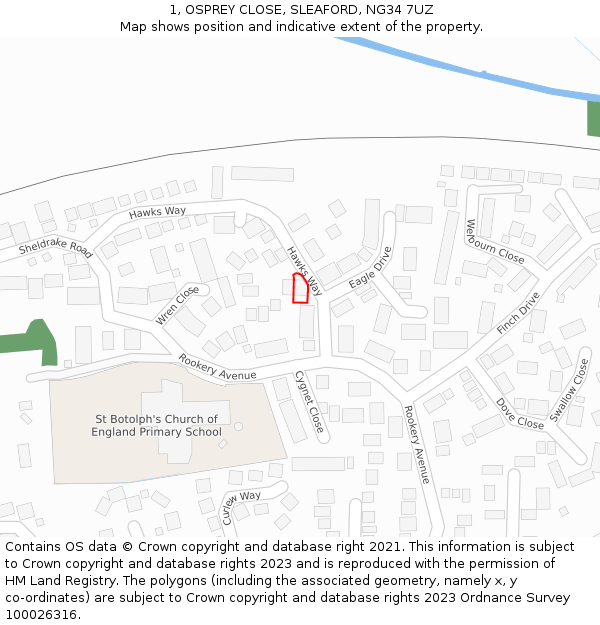 1, OSPREY CLOSE, SLEAFORD, NG34 7UZ: Location map and indicative extent of plot