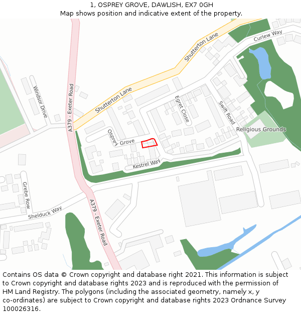 1, OSPREY GROVE, DAWLISH, EX7 0GH: Location map and indicative extent of plot