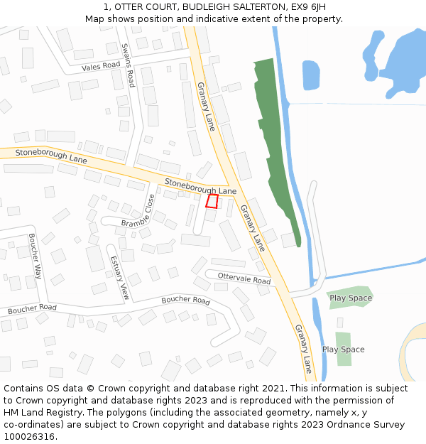 1, OTTER COURT, BUDLEIGH SALTERTON, EX9 6JH: Location map and indicative extent of plot