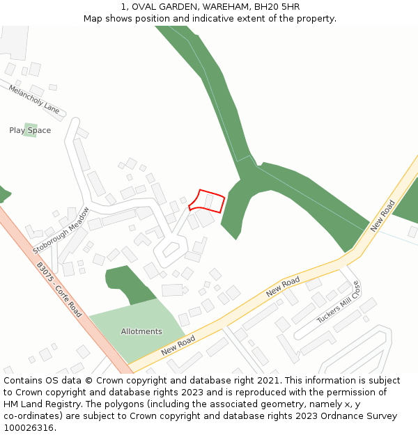 1, OVAL GARDEN, WAREHAM, BH20 5HR: Location map and indicative extent of plot