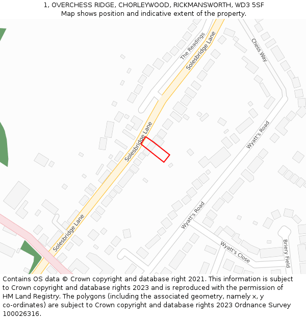 1, OVERCHESS RIDGE, CHORLEYWOOD, RICKMANSWORTH, WD3 5SF: Location map and indicative extent of plot