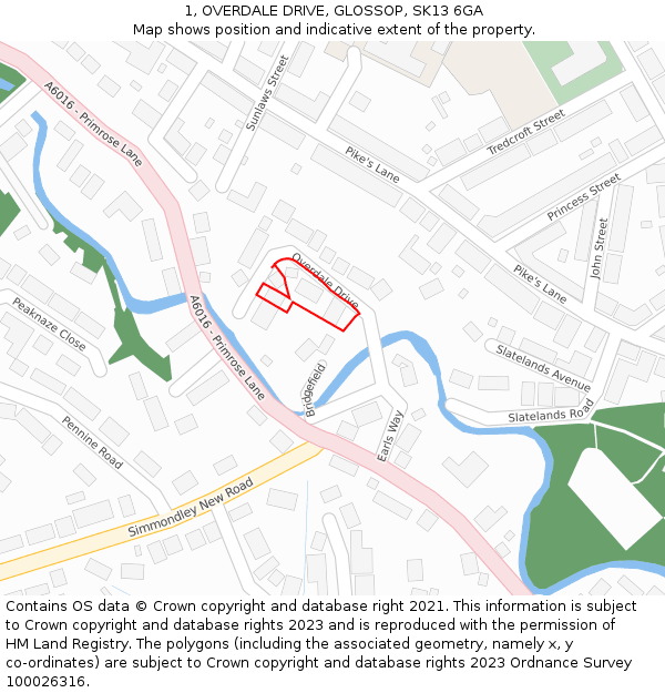 1, OVERDALE DRIVE, GLOSSOP, SK13 6GA: Location map and indicative extent of plot