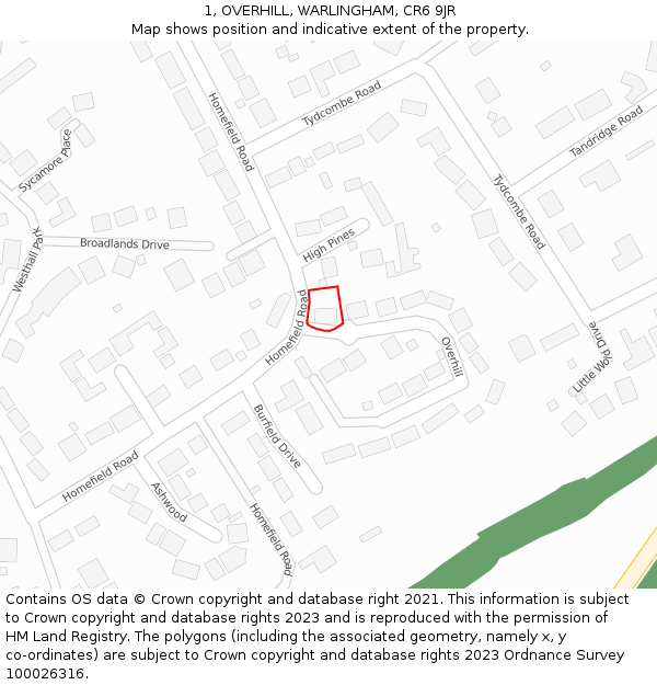 1, OVERHILL, WARLINGHAM, CR6 9JR: Location map and indicative extent of plot