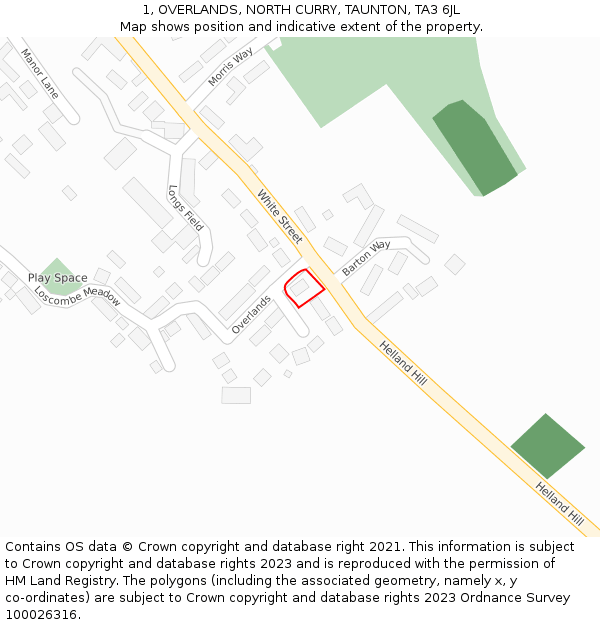 1, OVERLANDS, NORTH CURRY, TAUNTON, TA3 6JL: Location map and indicative extent of plot