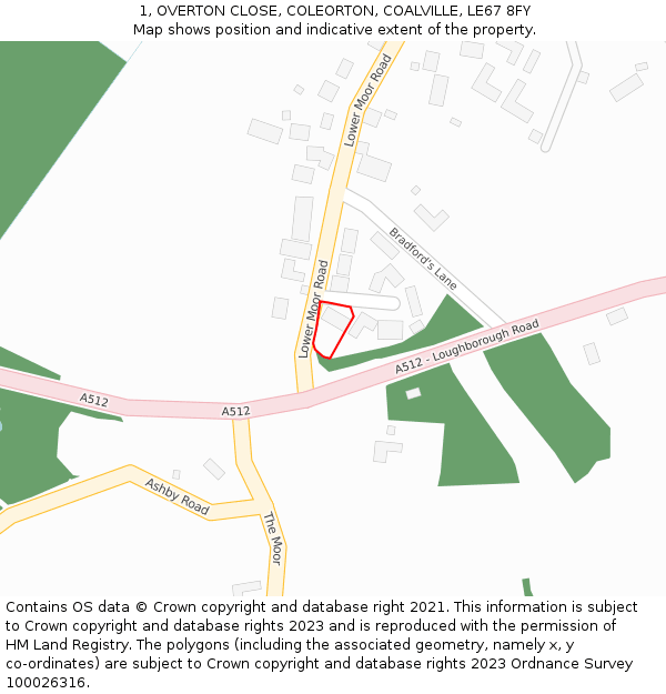 1, OVERTON CLOSE, COLEORTON, COALVILLE, LE67 8FY: Location map and indicative extent of plot