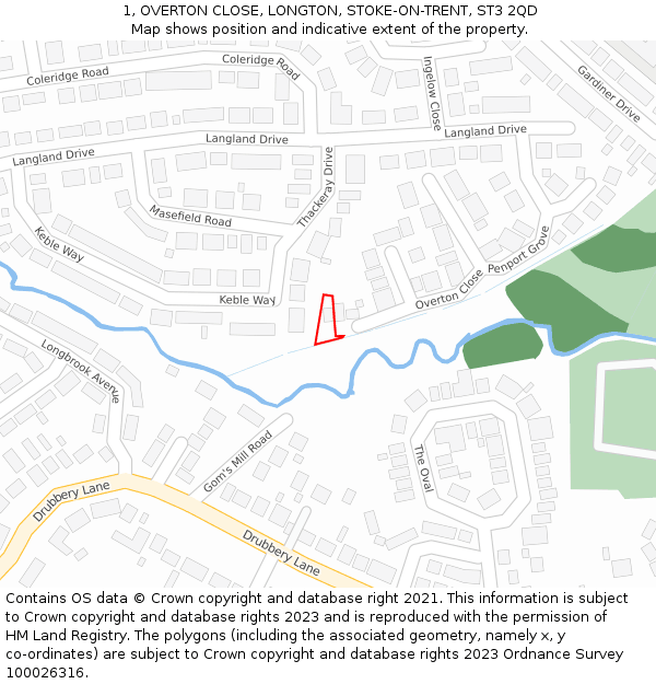 1, OVERTON CLOSE, LONGTON, STOKE-ON-TRENT, ST3 2QD: Location map and indicative extent of plot