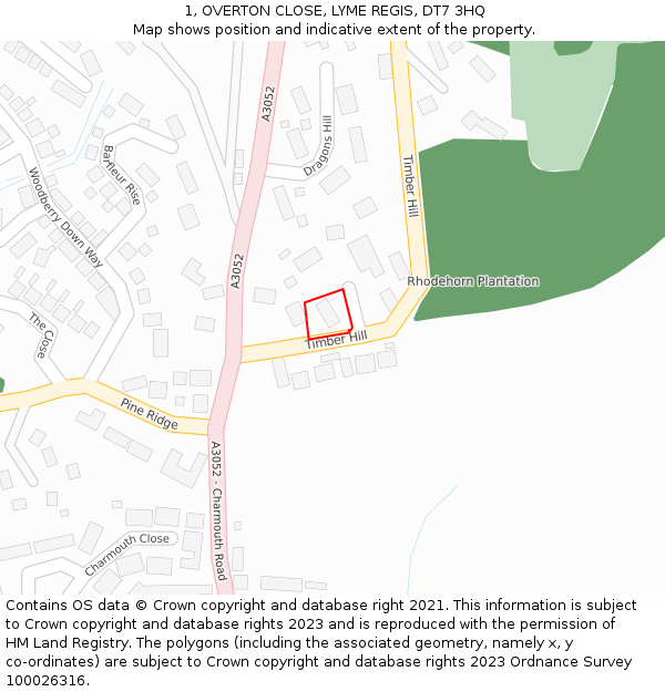 1, OVERTON CLOSE, LYME REGIS, DT7 3HQ: Location map and indicative extent of plot