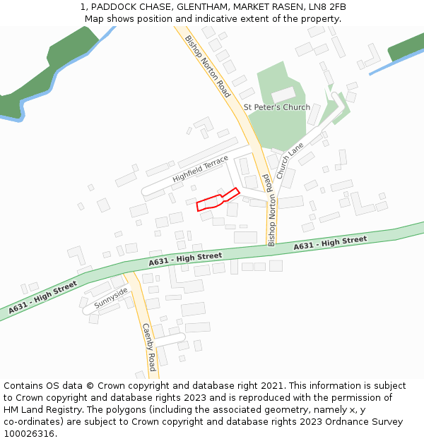 1, PADDOCK CHASE, GLENTHAM, MARKET RASEN, LN8 2FB: Location map and indicative extent of plot