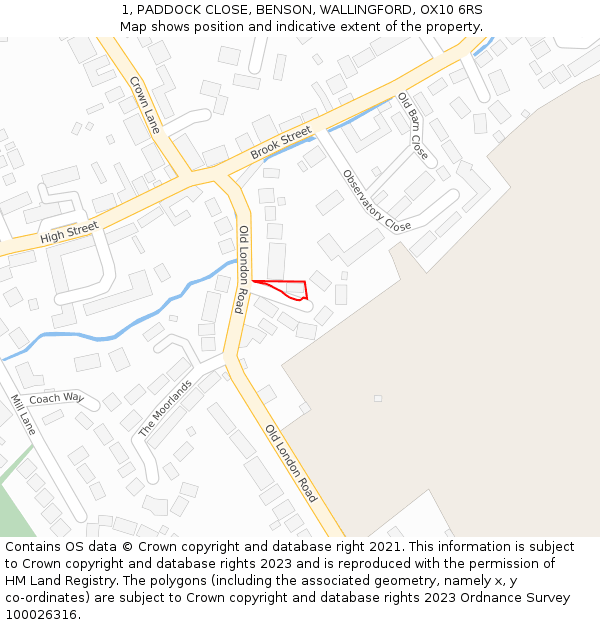 1, PADDOCK CLOSE, BENSON, WALLINGFORD, OX10 6RS: Location map and indicative extent of plot