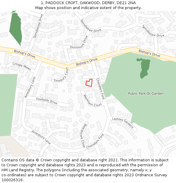 1, PADDOCK CROFT, OAKWOOD, DERBY, DE21 2NA: Location map and indicative extent of plot