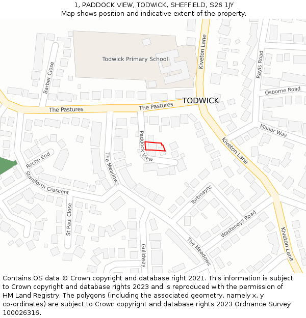 1, PADDOCK VIEW, TODWICK, SHEFFIELD, S26 1JY: Location map and indicative extent of plot